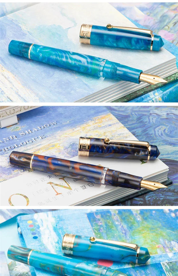 Smooth Asvine P20 Piston Filling Fountain Pen Acrylic Beautiful Patterns EF/F/M Nib with Golden Clip Writing Office Gift Box Pen