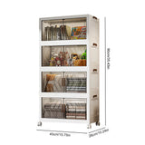 4 Tier Folding Storage Boxes with Doors & Wheels Plastic Storage Containers Foldable Organization for Living Room Bedroom Office