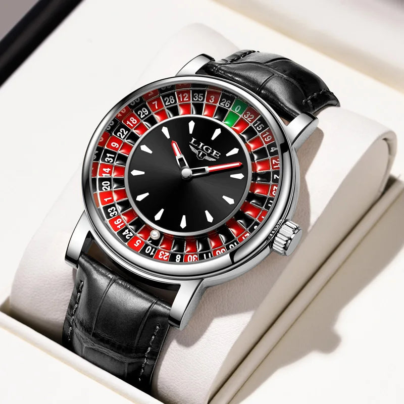 LIGE Creative Luxury Mens Watches Roulette Game Dial Fashion Mens Watch Waterproof Luminous Quartz Wristwatches Rolling Ball