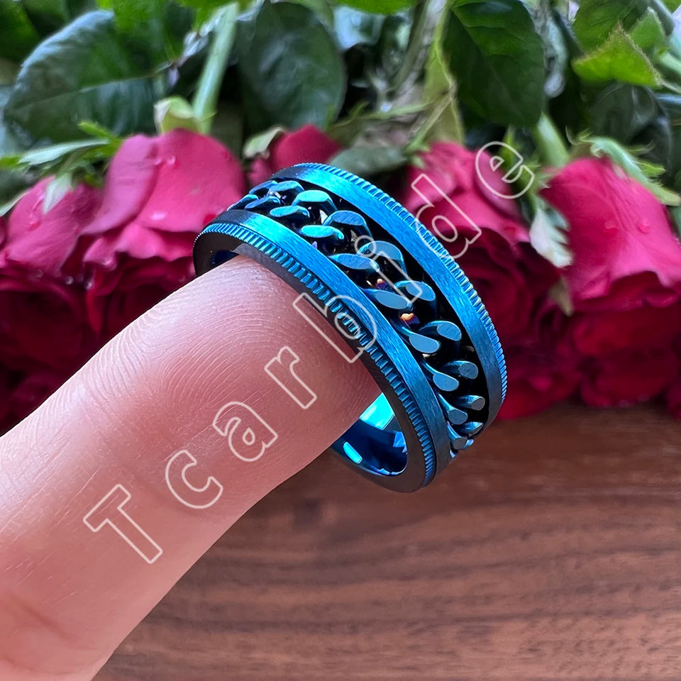 Dropshipping 8mm New Arrivals Men Women Stainless Steel Rotate Chain Ring Stepped Grooved Brushed Festival Fashion Gift Jewelry