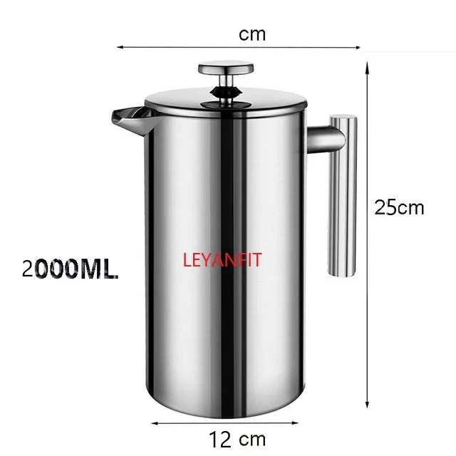 1.5L / 2L Coffee Maker French Press Stainless Steel Espresso Coffee Machine French Press Double-Wall Insulated Coffee Tea Maker
