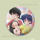 COOL Ranma 1 2 Reflective Pin Tinplate Round Brooch Cartoon Cosplay Badges for Bag Hat Toys Gifts