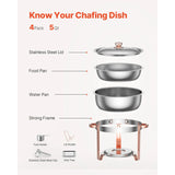 SucceBuy 5 Qt 4 Pack Chafing Dish Buffet Set Round Catering Warmer Server w/Lid Water Pan Folding Stand Clip for Wedding Party