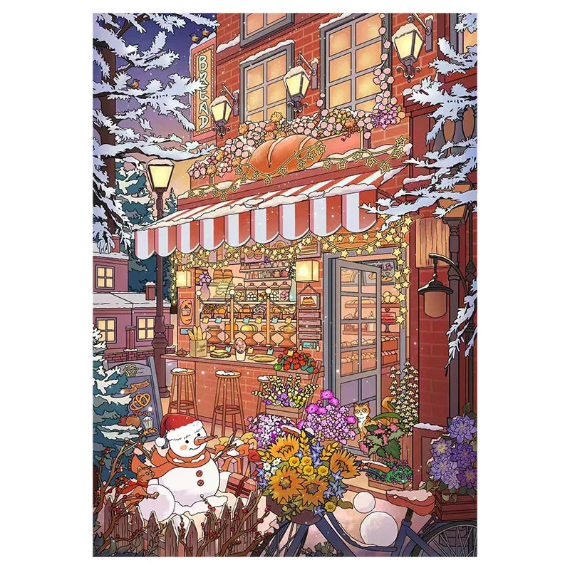 Kawaii commercial street 3D Winter House Landscape Sticker  DIY Pocket Cabin Scene festival gift