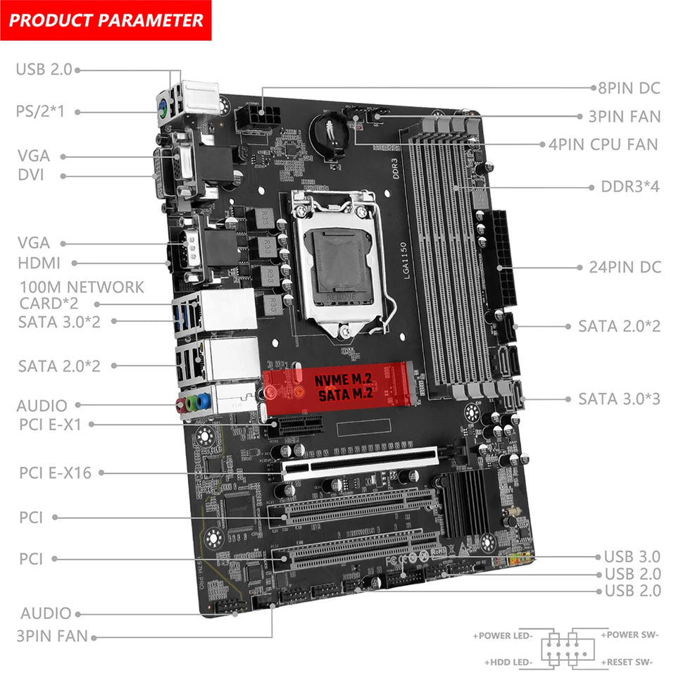 MACHINIST H97M PRO Motherboard Support  LGA 1150 Intel Core I3 I5 I7 E3 CPU DDR3 RAM SATA3.0 USB3.0 NVME NGFF M.2 M-ATX