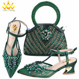 Orange Color New Arrivals Italian Design Nigerian Women Shoes and Bag Set Pointed Toe Slipper with Shinning Crystal for Party