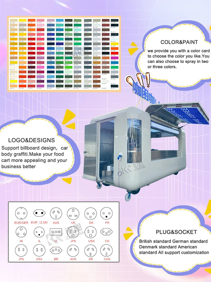 New Food Trailer Mobile Food Truck for Bakery Dairy Products Factory Ice Cream Cart Juice Coffee Kiosk Fully Equipped