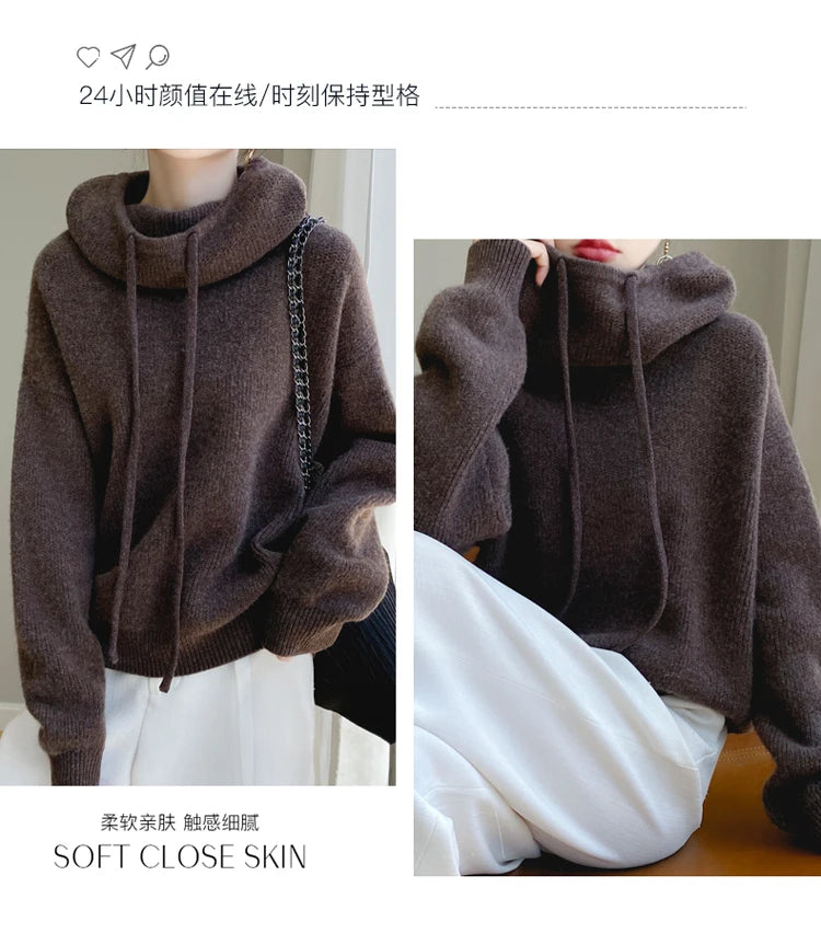 100% Australia Wool Women's Hooded Sweater Long Sleeve Pullovers New Arrivals Knitted Jumper Cashmere New In Sweatshirts Fashion