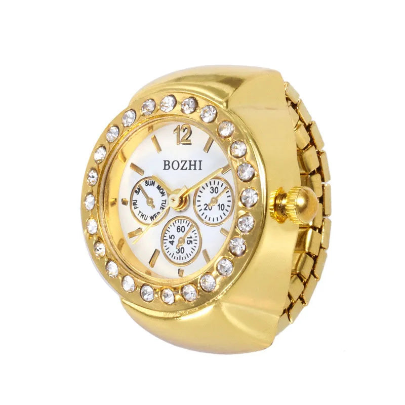 Rhinestone Mini Unisex Fashion Finger Watch Retro Roman Quartz Watch Rings for Women Men Elastic Strap Alloy Watches Jewelry