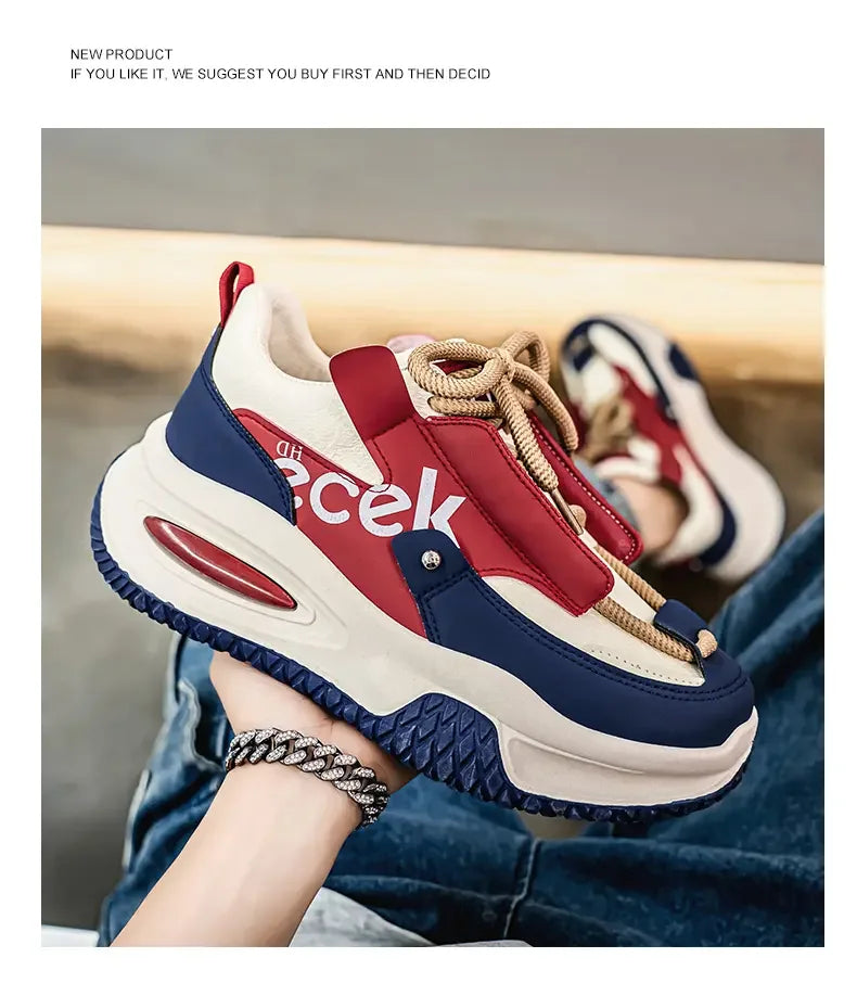 Chunky Sneaker Plus Size 45 46 47 48 Men Designer Sport Shoes Fashion Casual Leather Fabric Height Increased Flat Platform Shoes