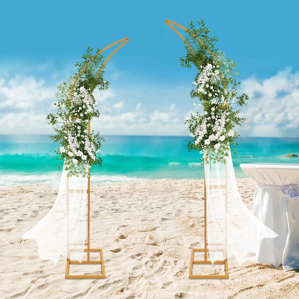 2PCS Wedding Arched Bracket,2.1m & 1.9m White/Gold Curved Wedding Stand,Decoration Backdrop Stand for Ceremony and Party