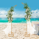 2PCS Wedding Arched Bracket,2.1m & 1.9m White/Gold Curved Wedding Stand,Decoration Backdrop Stand for Ceremony and Party