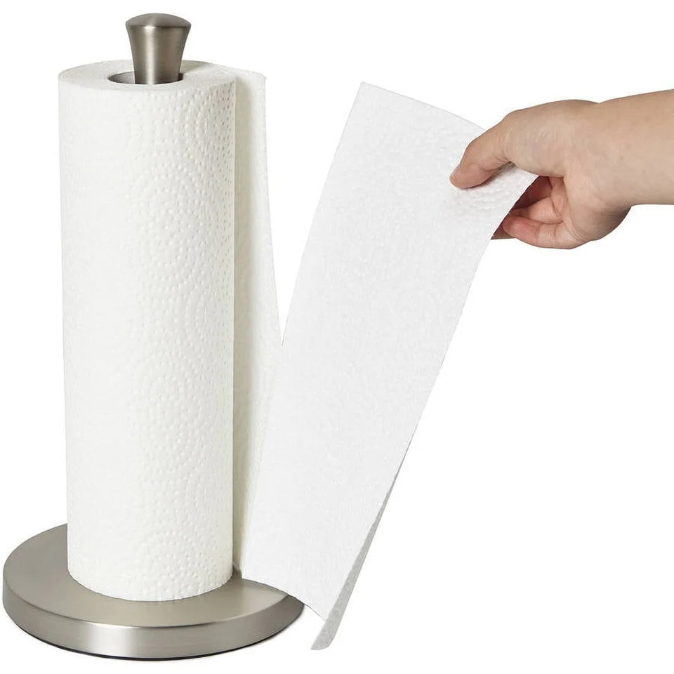 Free-Standing Paper Towel Holder with Weighted Base Non-Slip Design Easy One-Handed Tear Standard Rolls Kitchen Accessory