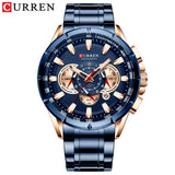CURREN 8363 Casual Sport Chronograph Men's Watches Stainless Steel Band Wristwatch Big Dial Quartz Clock with Luminous Pointers