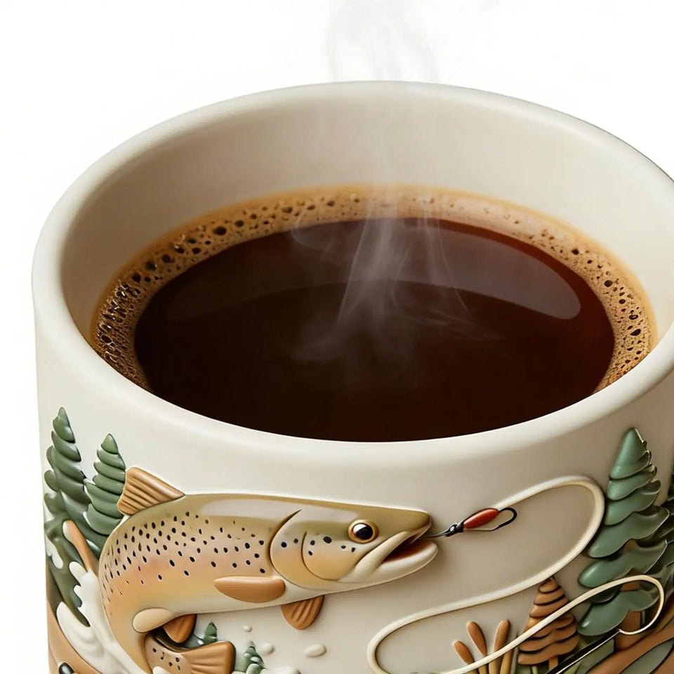 350ml Ceramic Fishing Mug Funny Novelty Drinkware Fisherman Coffee Mug for Cold Weather Outdoor Fishing Camping Hiking Picnic