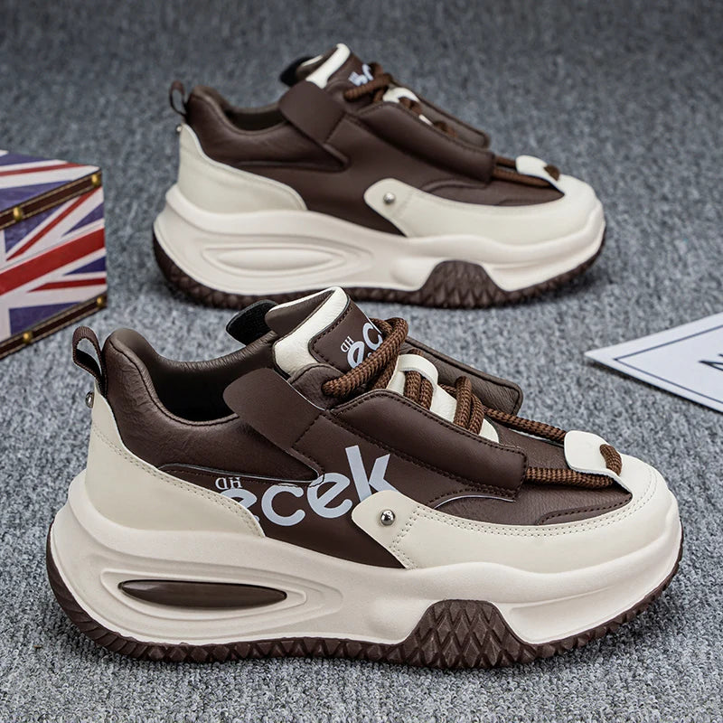 Chunky Sneaker Plus Size 45 46 47 48 Men Designer Sport Shoes Fashion Casual Leather Fabric Height Increased Flat Platform Shoes