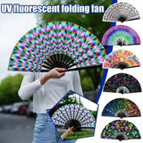 Folding Fan Bright Color Rainbow Starry Sky Color Glow In The Dark Festival Performance Party Supplies Hand Fan Xmas Dance Fan