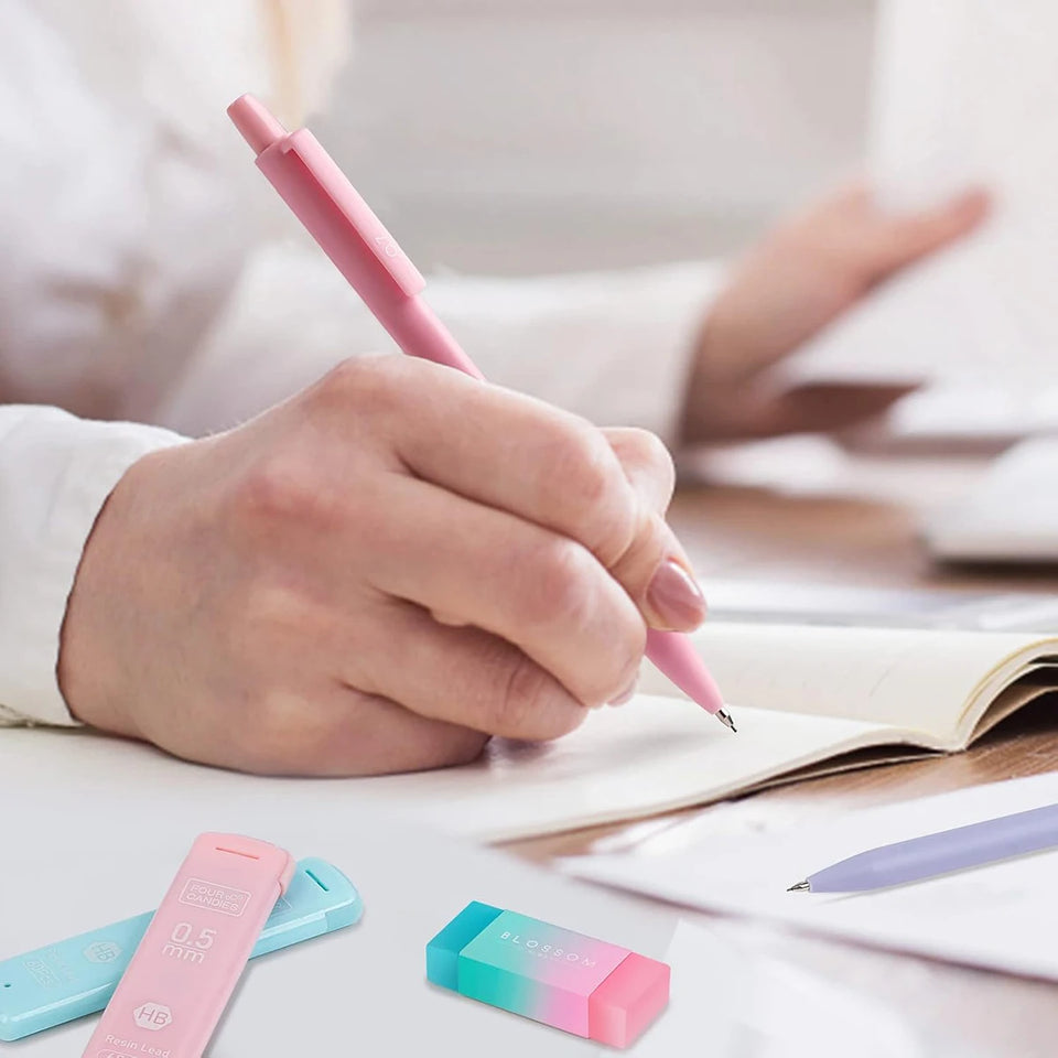Cute Mechanical Pencil Set 6 Pastel Mechanical Pencils 0.5 0.7mm 120 HB Leads 3 Erasers 9 Eraser Refills Aesthetic School Supply