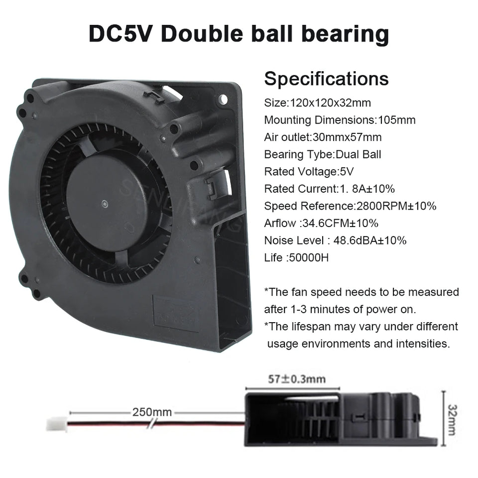 New GDB1232 2Pin 4Pin DC5V 12V 24V 120X120X32MM 12032 Large Air Volume Dual Ball Bearing BarbecueGrill Turbo Blower Cooling Fan