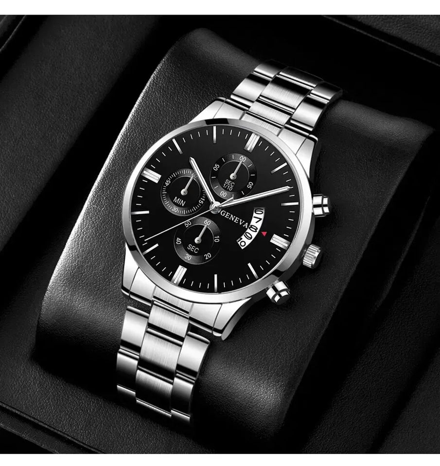 Fashion Mens Watches Luxury Silver Stainless Steel Quartz Wrist Watch Man Business Watch for Men Calendar Clock Reloj Hombre