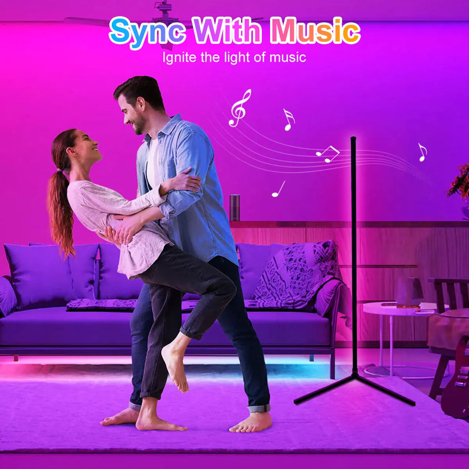 160cm Smart APP Bluetooth Corner Floor Lamp Dimmable RGB LED Ambient Light for Bedroom Gaming Room Christmas Decor Mood Lighting