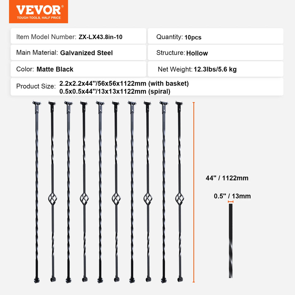SucceBuy Staircase Metal Balusters Galvanized Decorative Banister Spindles with Hollow Baskets Spiral Stair with Shoes Screws