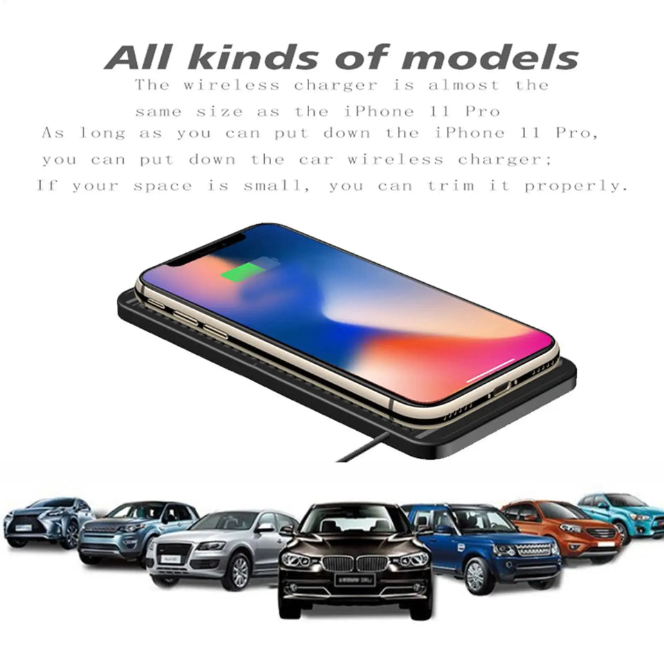 Wireless Phone Charger Wireless Car Charger Pad For Car 39 Inch Cable Automatic Sensing Non-Slip Charging Mat For Phone Vehicle