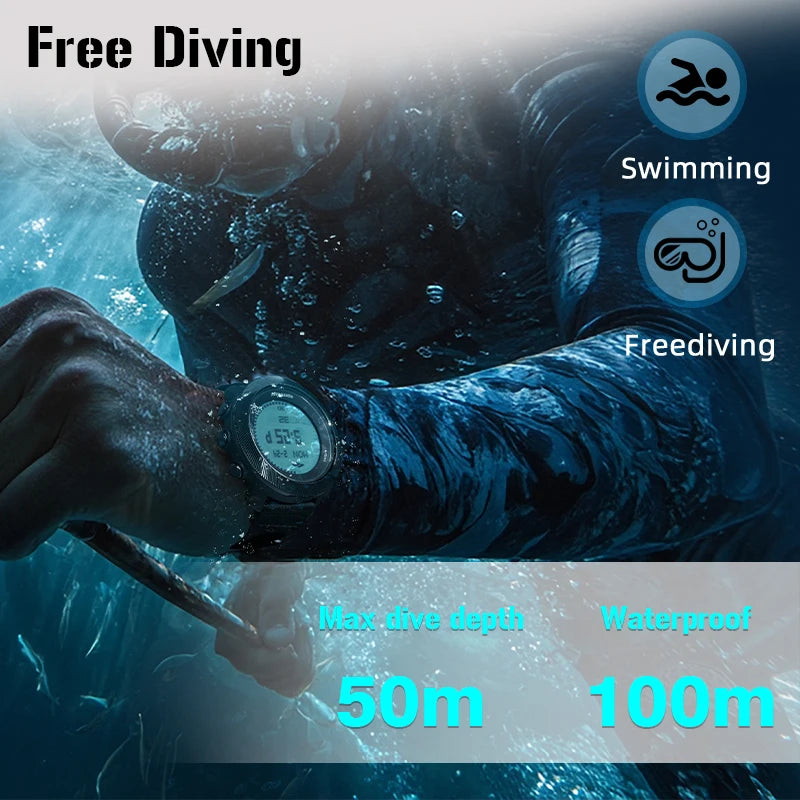 NORTH EDG APACHE-D Men's Digital Free Dive Watch Outdoor Sport Watches Altitude Barometer Compass World Time Waterproof 100M