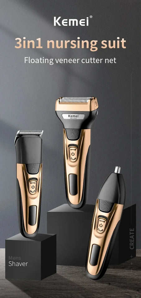 Kemei KM-1429 3 in 1 Electric Beard Shaver Professional Nose Trimmer Detachable Blade Mens Multifunctional Hair Cutting Machine