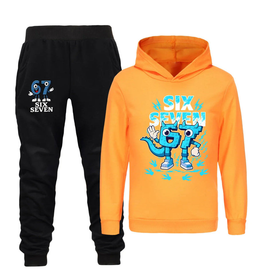 Kids Clothes Steal a Brainrot Six Seven 6-7  Baby Girls Hooded Sweatshirt Pants 2pcs Set Boys Autumn Pullover Tracksuits 5192