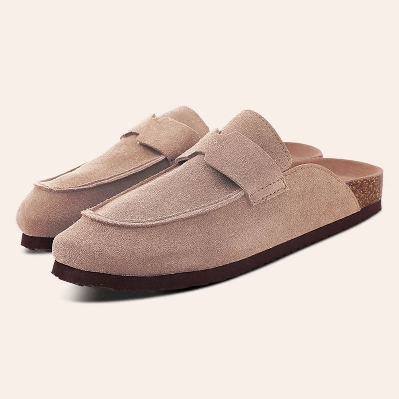 Gacimy Women Fashion Thick Sole Leather Clogs Slippers Classic Women's Mules Cork Clogs Slipper Outdoor Deep Heels Shoes Sandal