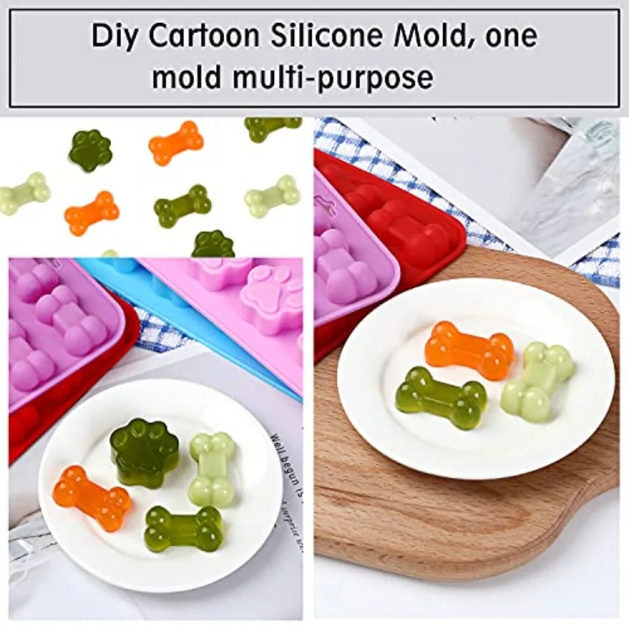 Puppy Dog Paw Bone Silicone Mold for Jelly Candy Chocolate Ice Cube Baking Mold to Make Dog Snack Biscuits in Multiple Colors a