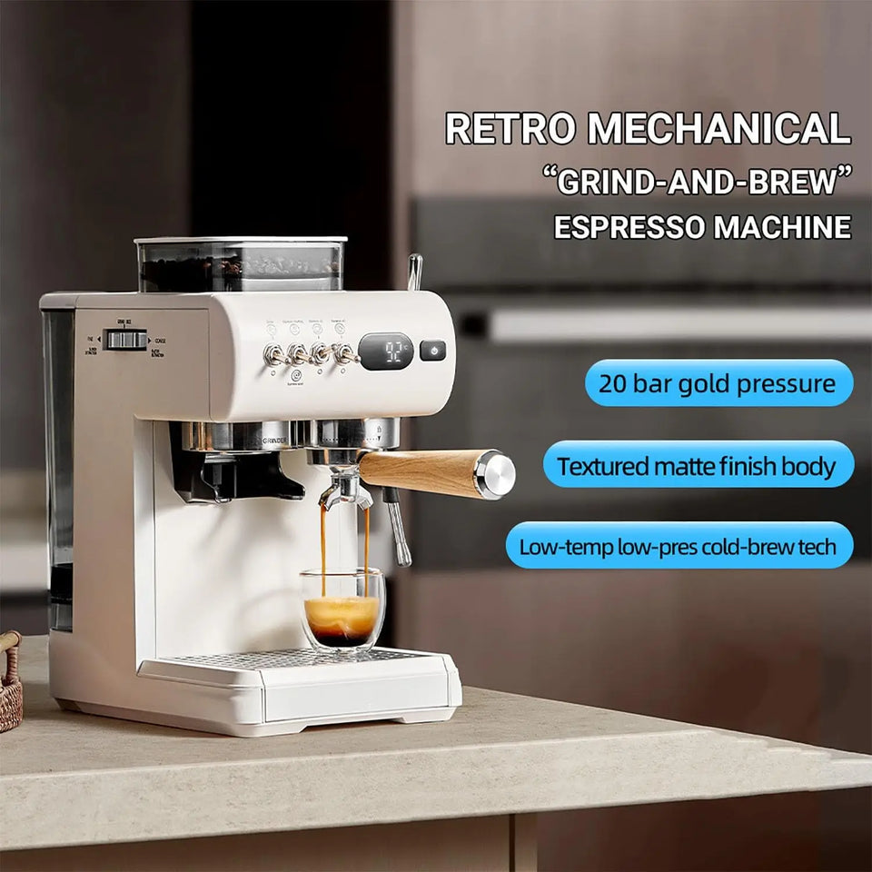 Home Coffee Machine | 1.8L Tank | 9-20 Bar | 20 Grind Levels | Hot & Cold Extract | Espresso/Cappuccino | Milk Frother