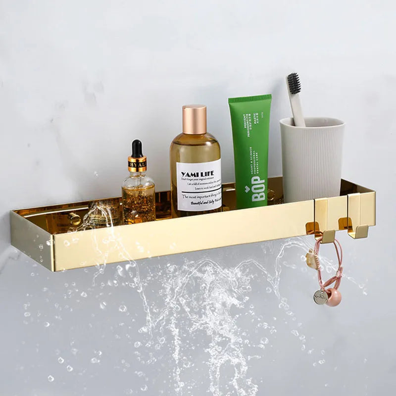 30-50cm Gold Bathroom Shelf Wall Mounted 304Stainless Steel Shower Holder Soap Shampoo Storage Organizer Rack kitchen Shelves