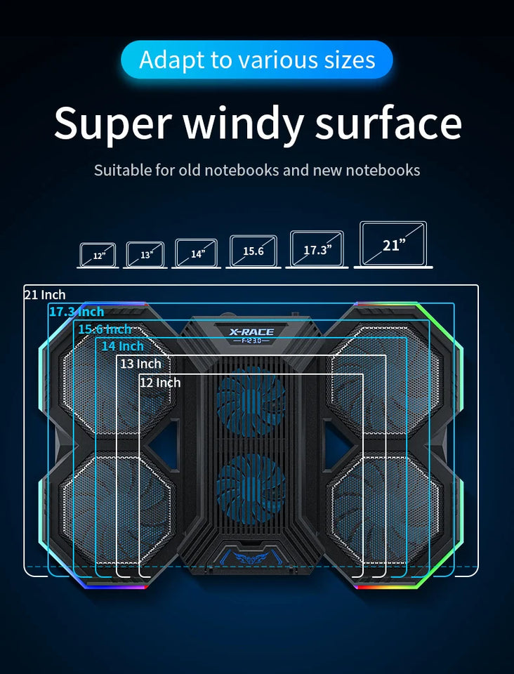 Jomaa RGB Gaming Laptop Stand Air Cooler Notebook Stand Holder with 6 fans Cooling Fan Base Suit for 12-17 inch Laptop