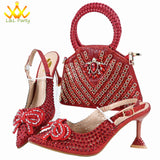 Orange Color New Arrivals Italian Design Nigerian Women Shoes and Bag Set Pointed Toe Slipper with Shinning Crystal for Party