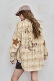 2025 Autumn ELFSACK New Arrivals Casual Color Block Plaid Oversized Long Sleeve Lapel Collar Shirt For Women