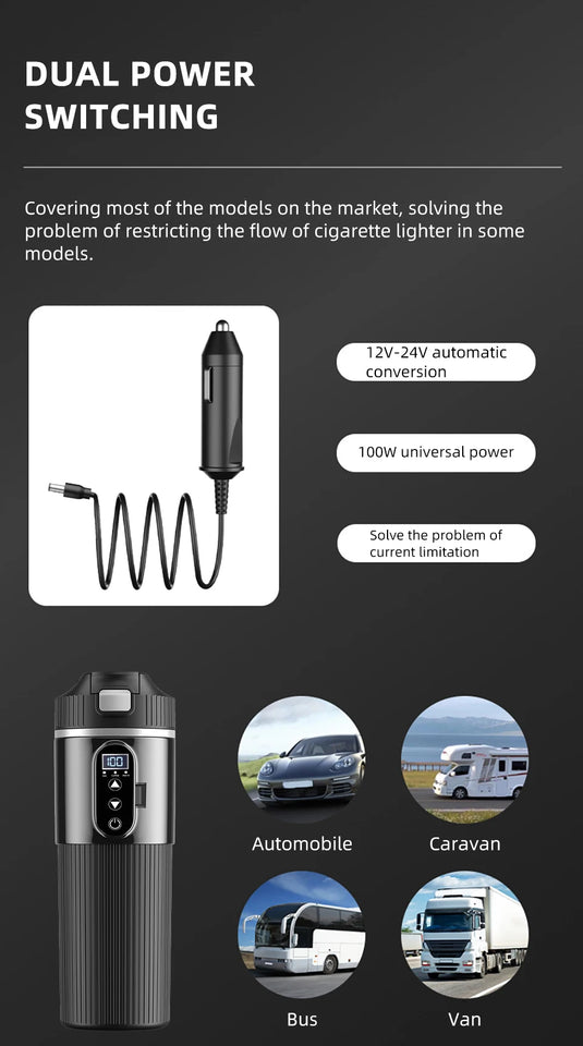 E-ACE 12/24V Car Heat Mug 500ML Car Kettle Stainless Steel Heating Travel Cup Dry burn Protection Coffee Tea Instant Noodles