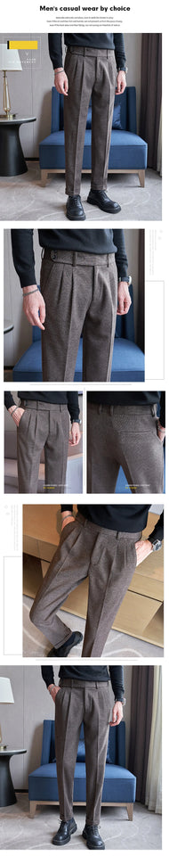 Autumn Winter Neapolitan Trousers Men with 5% Wool Fabric, Coffee Fashionable Simple & Versatile Casual Pants,pantalones Hombre
