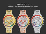 MISSFOX Men Watches 2021 Luxury Large Case With Baguette Full Diamond Quartz Wristwatch Chronograph Calendar Watch Droshipping