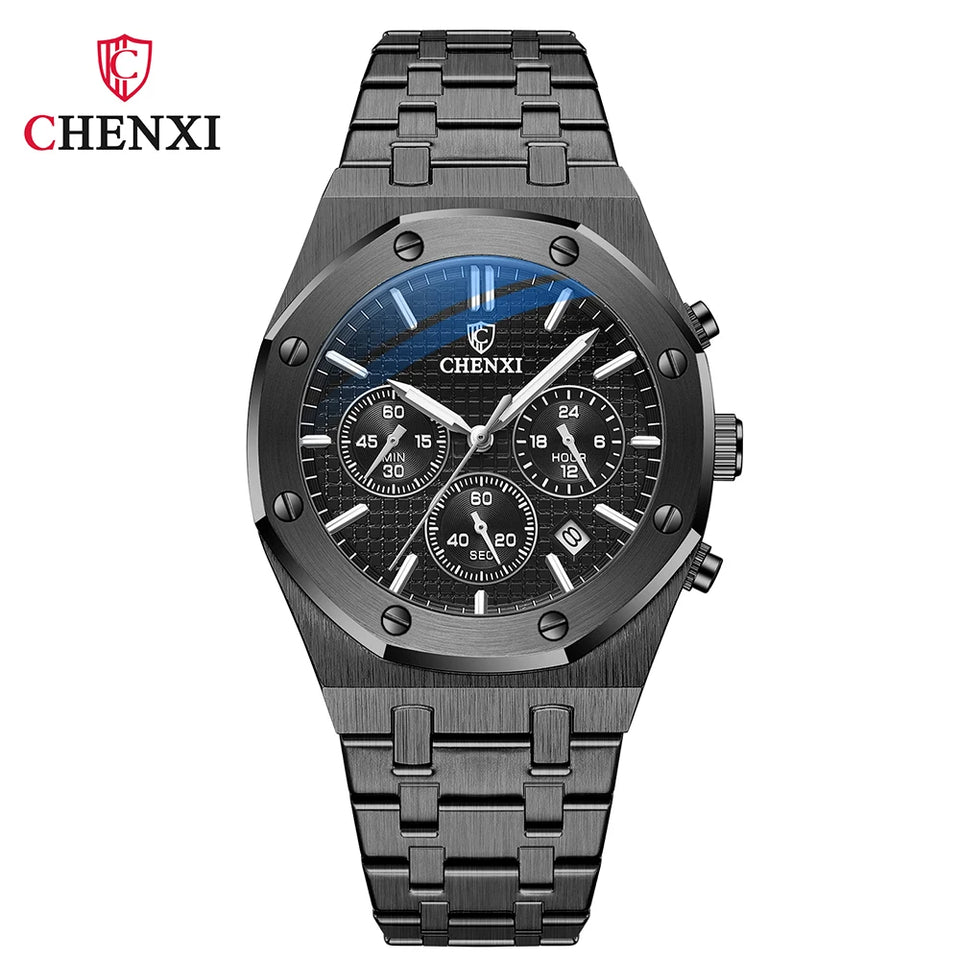 CHENXI Business Quartz Man Wristwatch Multi-function Luminous Calendar Men's Watches Waterproof Chronograph Stop Watch