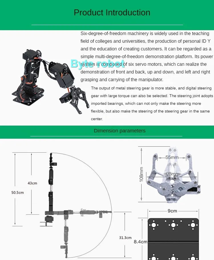 Robotic Arm Kit 6 Dof Programming Robotic Arm DIY kit for Arduino Raspberry Pi Robot For UNO/ESP32 Open Source Code and Tutorial