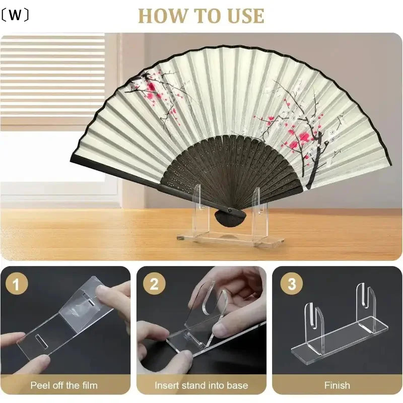 〔W〕1/2pcs Acrylic Fan Display Stands Foldable Fan Stand Holder Space-Saving Desk Organizer For Japanese & Chinese Hand Fans
