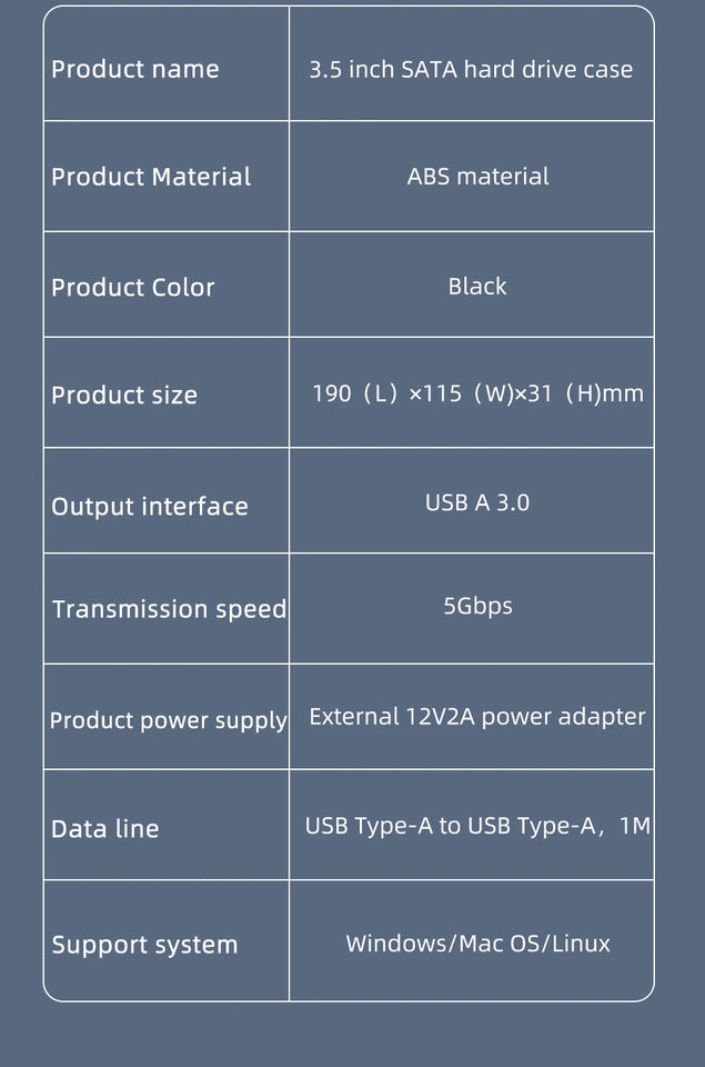 TISHRIC HDD Case 3.5 2.5 SATA to USB 3.0 Adapter External Hard Drive Disk Enclosure for 3.5 SSD Disk 450Mb/s 18TB HDD Box Case