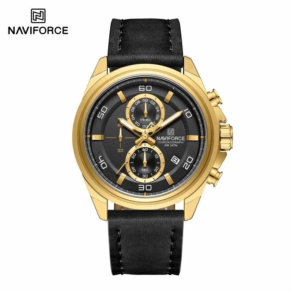 Original NAVIFORCE Business Luxury Leather Strap Men Watches Sports Chronograph Watch for Man 3ATM Waterproof Quartz Wristwatch