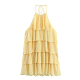 HH Women's Summer New Popular Sweet Laminated Decorative Halter Neck Dress Female Classy Sexy Backless Mini Sleeveless Dress