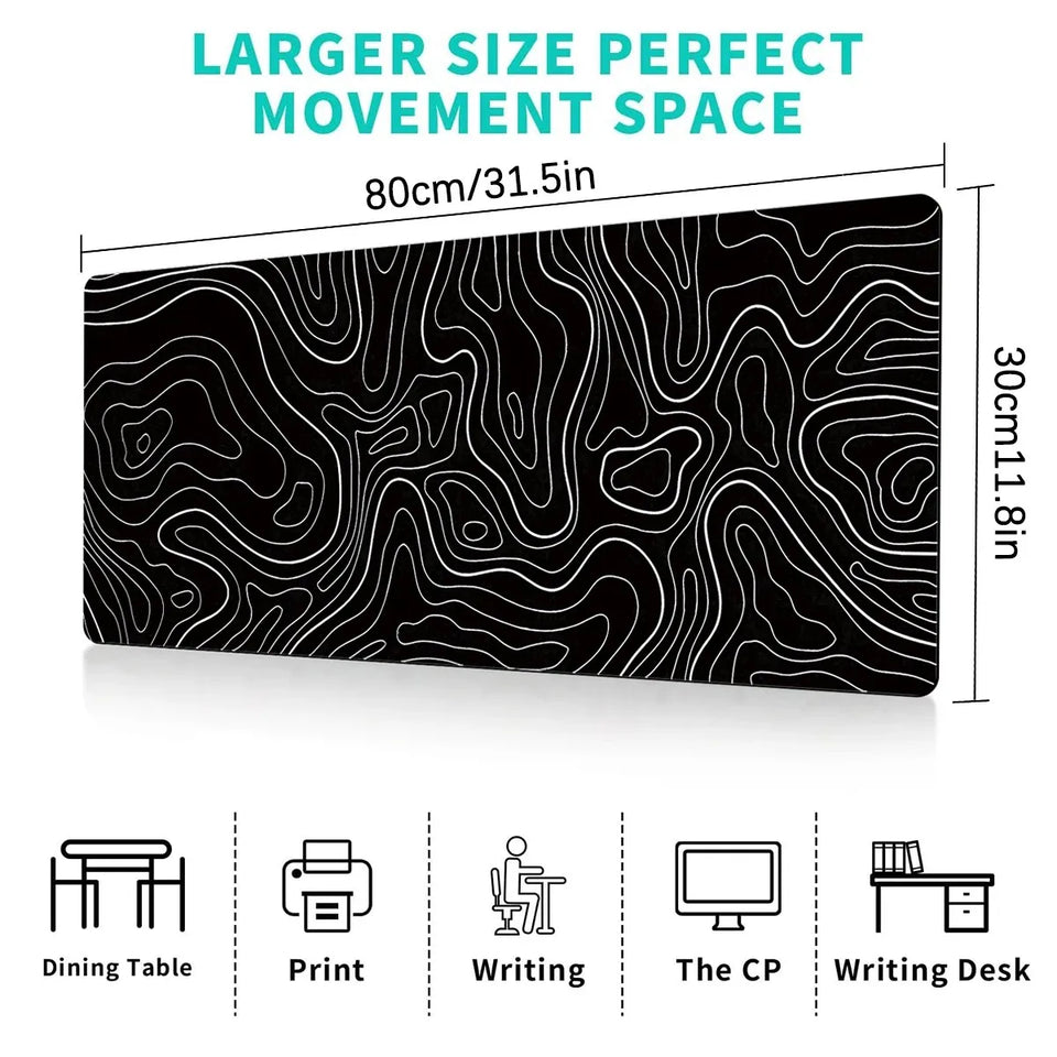 1Pcs Gaming Mouse Pad Large Keyboard Pad 31.5 x 11.8in Topographic Mouse Pad Black and White Mouse Pad for Keyboard with Anti-S