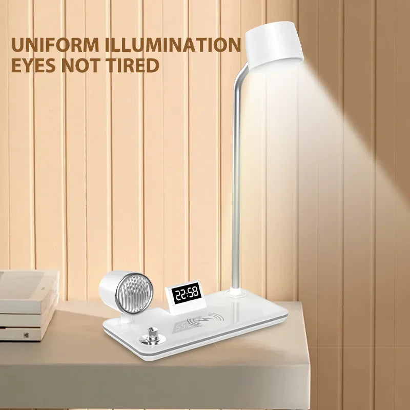 Multifunction LED Desk Lamp Wireless Charger Pad Stand Clock Bluetooth Speaker Night Light USB Port Night Lighting