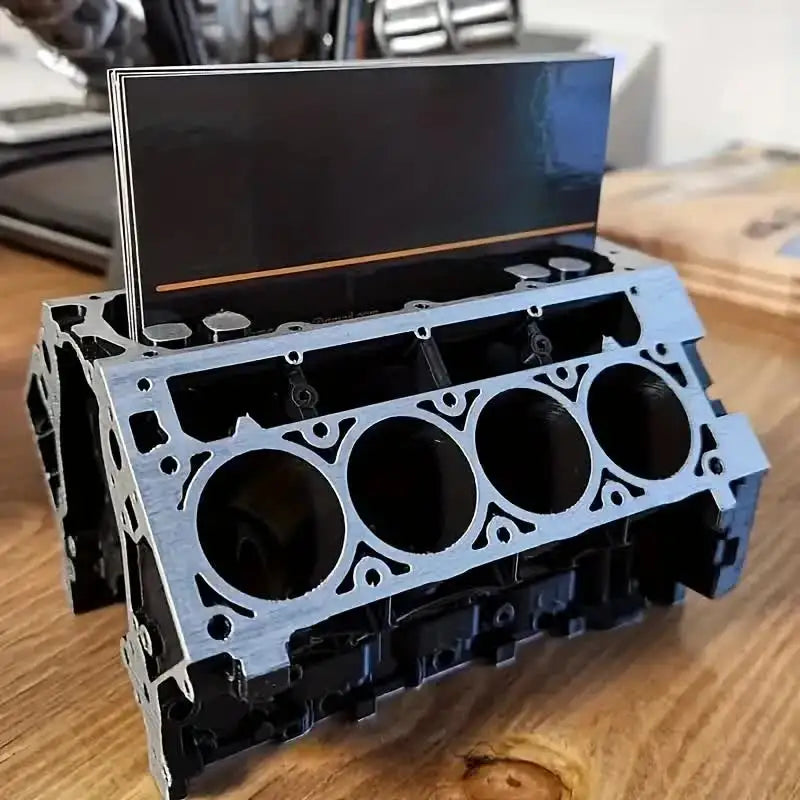 Unique Engine Block Office Desk Organizer - Business Card And Pen Holder, Perfect Gift For Car Enthusiasts And Mechanics, Lightw