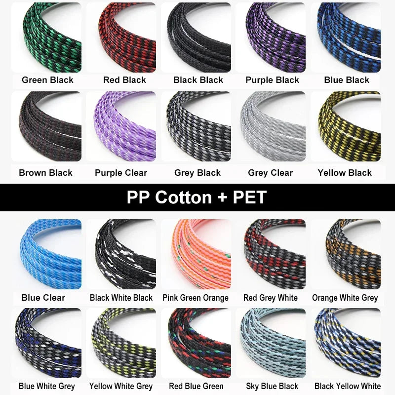 1~100m New  Flexible Braided PP Cotton + PET Yarn Harness Sheath Sleeving Cable Sleeve Wrie Insulated Protection Wrap 4 8 12mm